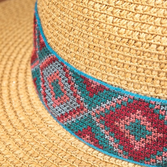 Boho Tribal Geo Print Straw Panama hat - Picture 6 of 7